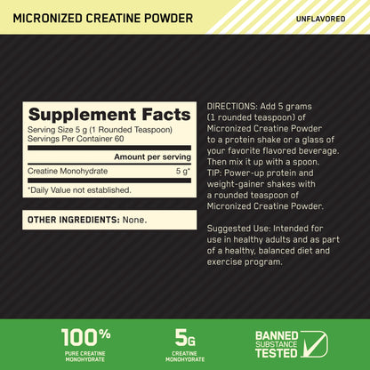 Optimum Nutrition Micronized Creatine Monohydrate Powder, Unflavored, 60 Servings, 300 Grams (Packaging May Vary) - My Store