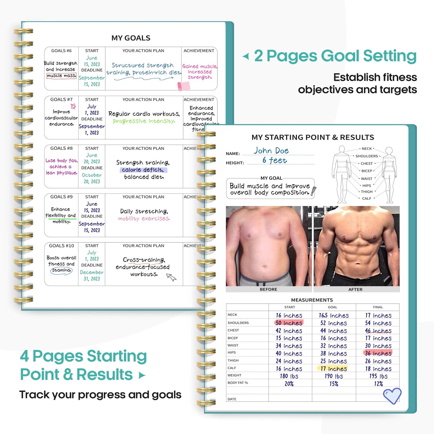 Fitness Workout Journal for Women & Men, A5(5.5" x 8.2") Workout Log Book Planner for Tracking, Progress, and Achieving Your Wellness Goals - Green - My Store