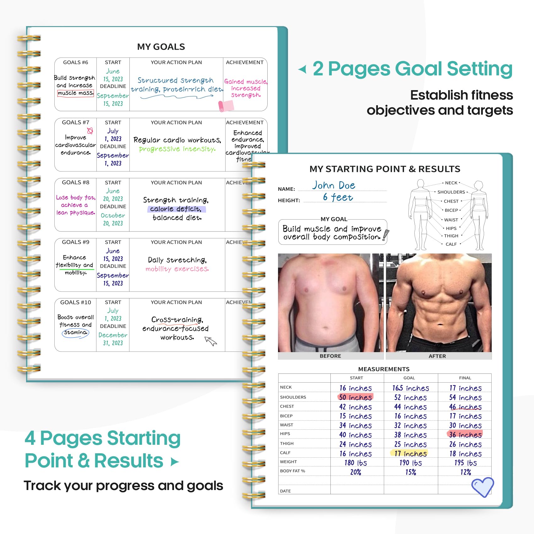 Fitness Workout Journal for Women & Men, A5(5.5" x 8.2") Workout Log Book Planner for Tracking, Progress, and Achieving Your Wellness Goals - Green - My Store