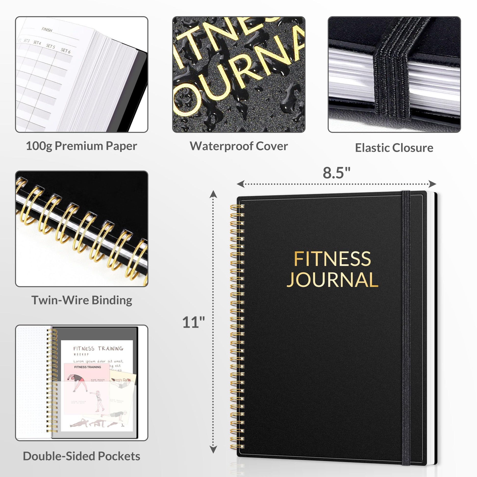 Fitness Journal Workout Planner for Women & Men, A5 (6.4" x 8.3") Workout Journal Log Book Planner Gift for Track Gym Essentials, Home Workouts, Track Progress, Achieve Wellness Goals, Black - My Store