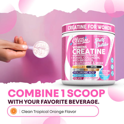 Creatine for Women | Creatine Monohydrate + BCAA Powder Myo-Inositol Collagen Biotin Hyaluronic Acid Folate L Glutamine Vitamin D3 Iron Zinc D-Chiro-Maca Digestion Shelf Builder by Clean Nutra - My Store