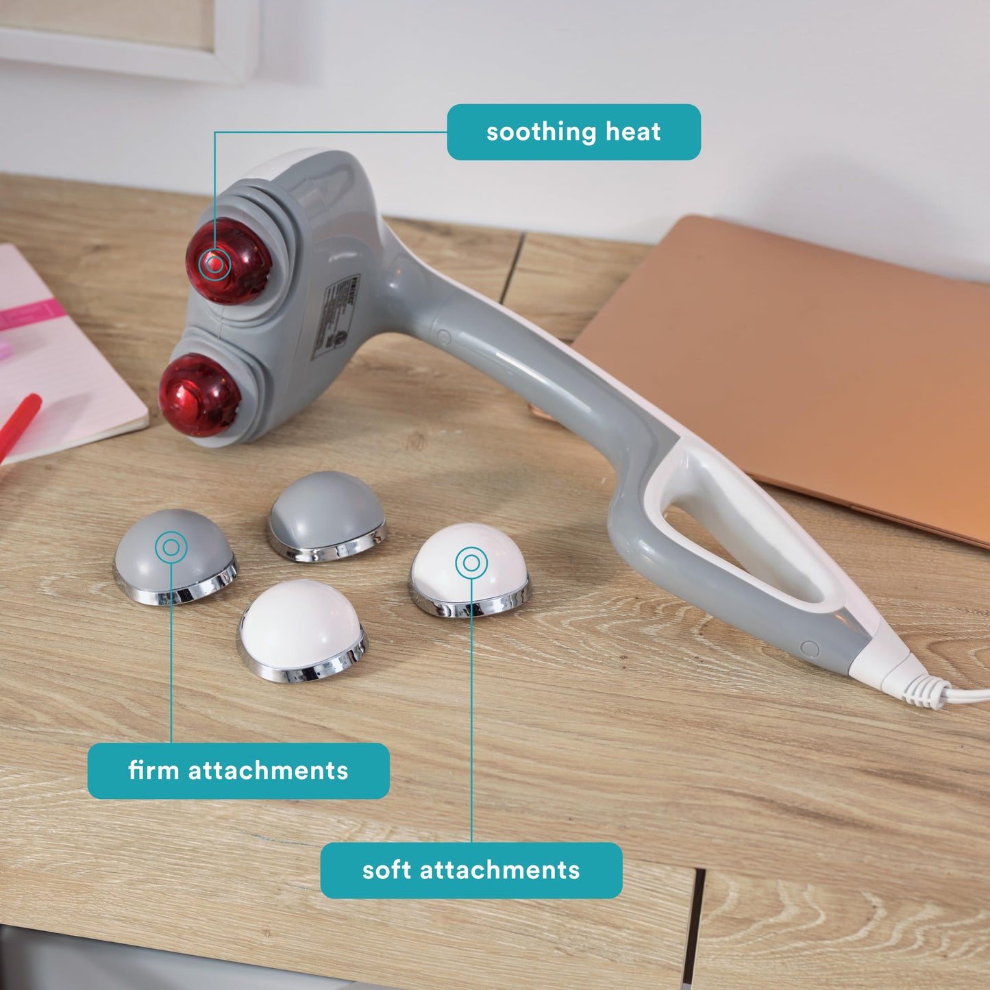 Homedics Back Massager - Heated Automatic Percussion Back, Body and Neck Massager with Dual Pivoting Heads, Interchangeable Nodes, for Shoulders, Legs and Feet, White - My Store