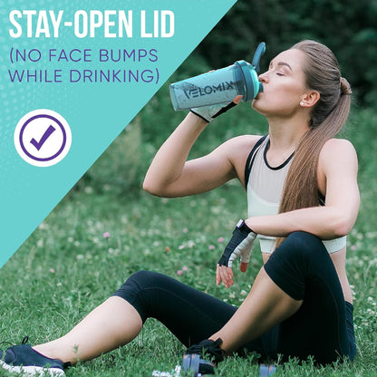 VELOMIX - 2 Pack- 28 oz Protein Shaker Bottles for Protein Mixes - 2x Wire Whisk | Leak Proof Shaker Cups for Protein Shakes | Protein Shaker Bottle Pack (Black/Transparent) - My Store