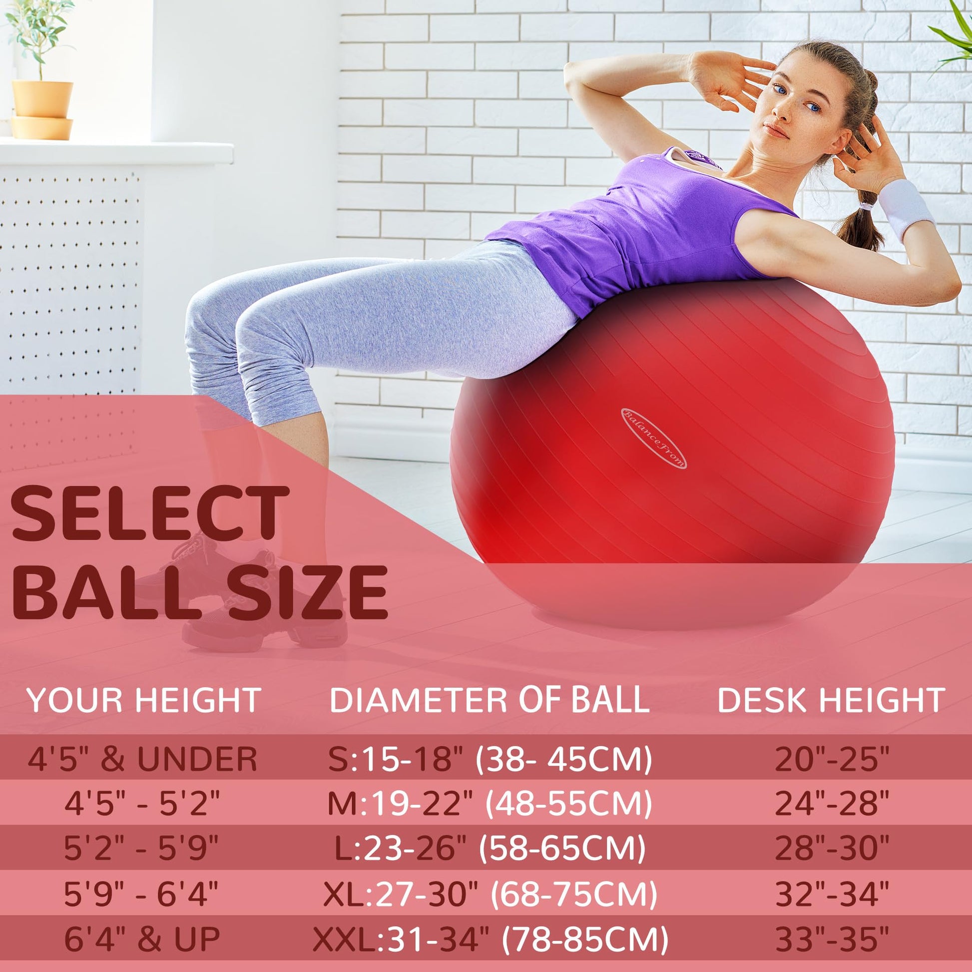 Anti-Burst and Slip Resistant Exercise Yoga Fitness Birthing Ball with Quick Pump, 2,000-Pound Capacity, Multiple Colors and Sizes - My Store