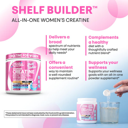 Creatine for Women | Creatine Monohydrate + BCAA Powder Myo-Inositol Collagen Biotin Hyaluronic Acid Folate L Glutamine Vitamin D3 Iron Zinc D-Chiro-Maca Digestion Shelf Builder by Clean Nutra - My Store