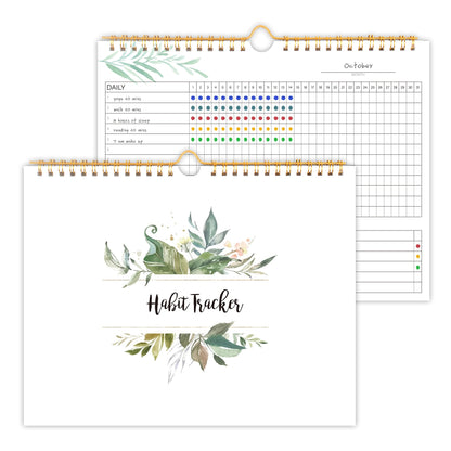 Habit Tracker Calendar- 12 Months Undated Daily Weekly & Monthly Period Habit Tracker Journal, Greenery Floral, Spiral Binding with Writable Goals Habits Track and Self Care Office Supplies. 8"x10" - My Store