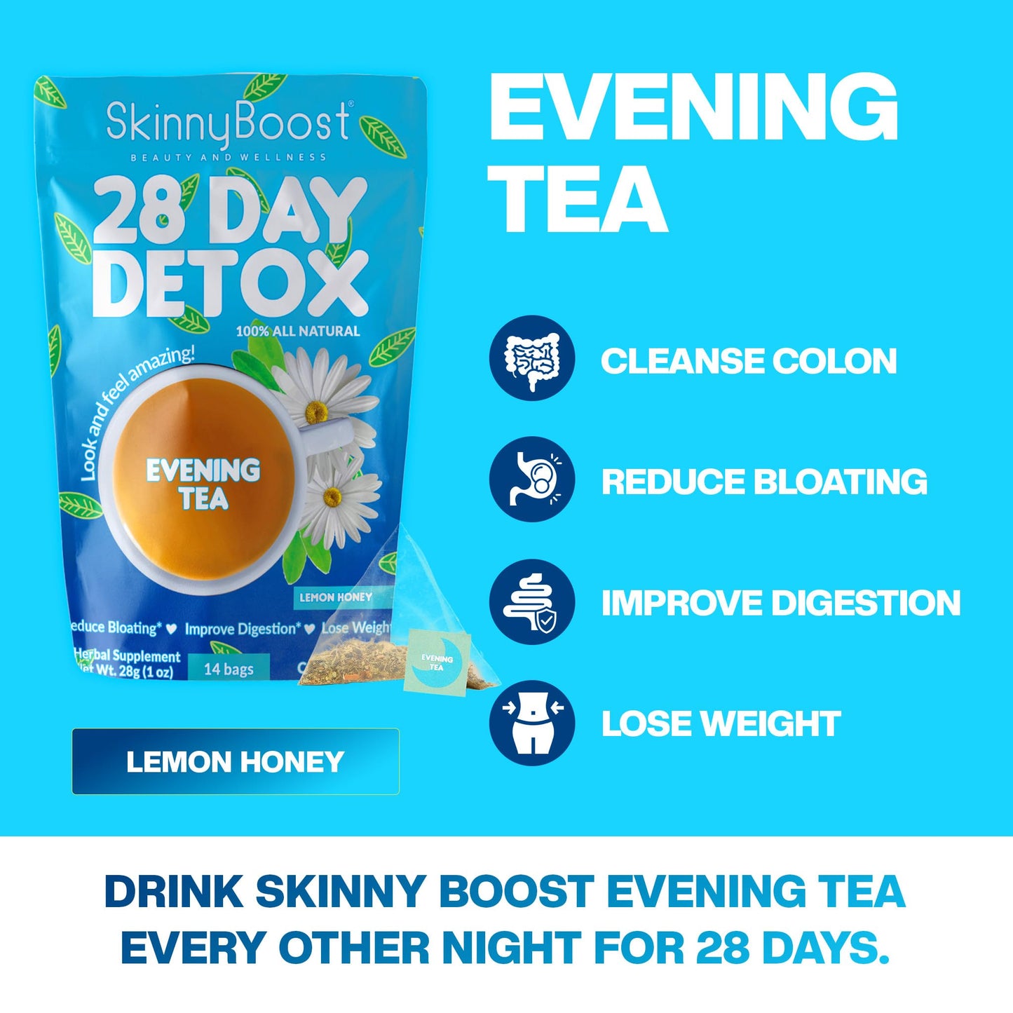 Skinny Boost Detox Tea Kit- 2 PACK –1 Daytime (28 Bags) + 1 Evening -(14 Bags) – Herbal Detox for Weight, Metabolism, Energy, Bloating & Colon Cleanse – Green Tea, Vegan, Keto, Non-GMO, Sugar-Free - My Store