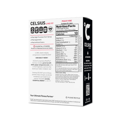 CELSIUS On-the-Go Powder Stick Zero Sugar (14 Sticks per Pack), Orange, 2.60 Oz