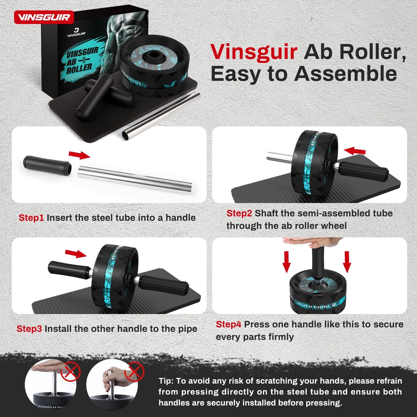 VINSGUIR Ab Roller Wheel, Abs & Core Workout Equipment for Home Gym with Knee Pad Accessories, Abdominal Wheel for Full-body Strength Training - My Store