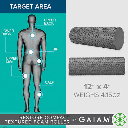 Gaiam Restore Compact Textured Foam Roller for Muscle Repair and Exercise – 12”L X 4" Diameter Massager Roller – Ideal for Improved Circulation and Easing Muscle Tension - My Store