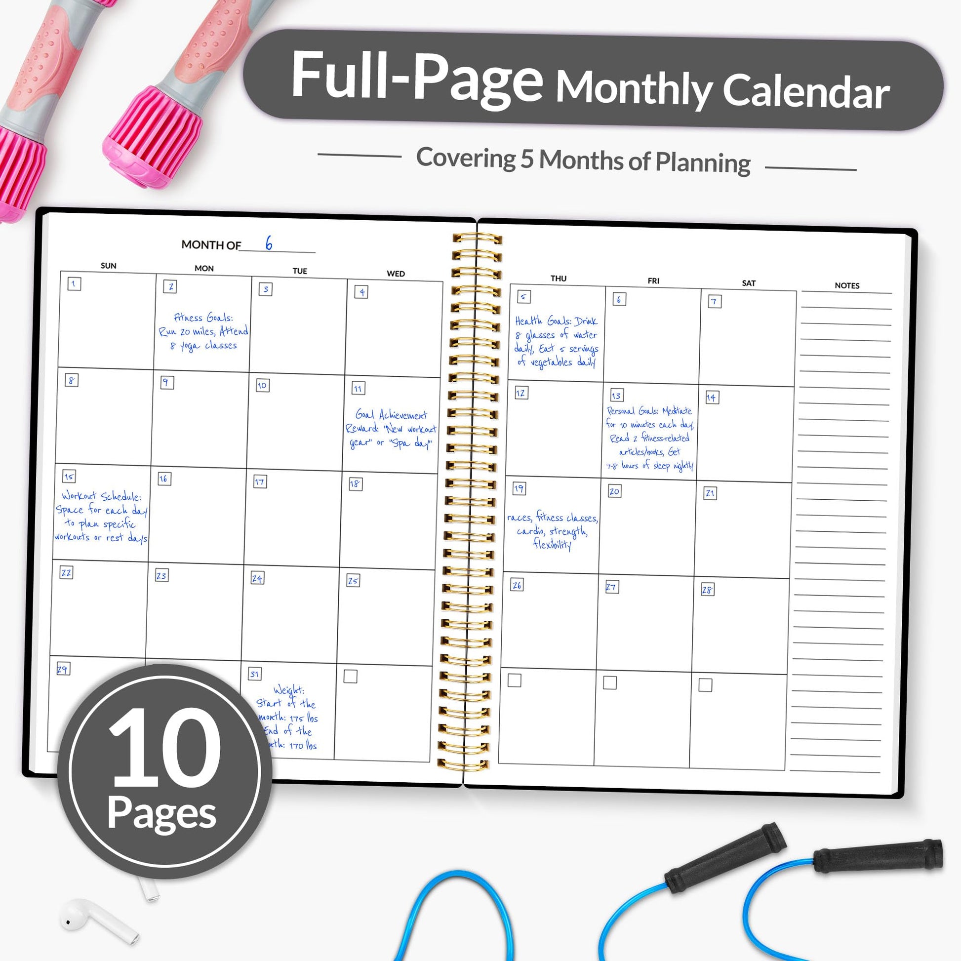 Fitness Journal Workout Planner for Women & Men, A5 (6.4" x 8.3") Workout Journal Log Book Planner Gift for Track Gym Essentials, Home Workouts, Track Progress, Achieve Wellness Goals, Black - My Store