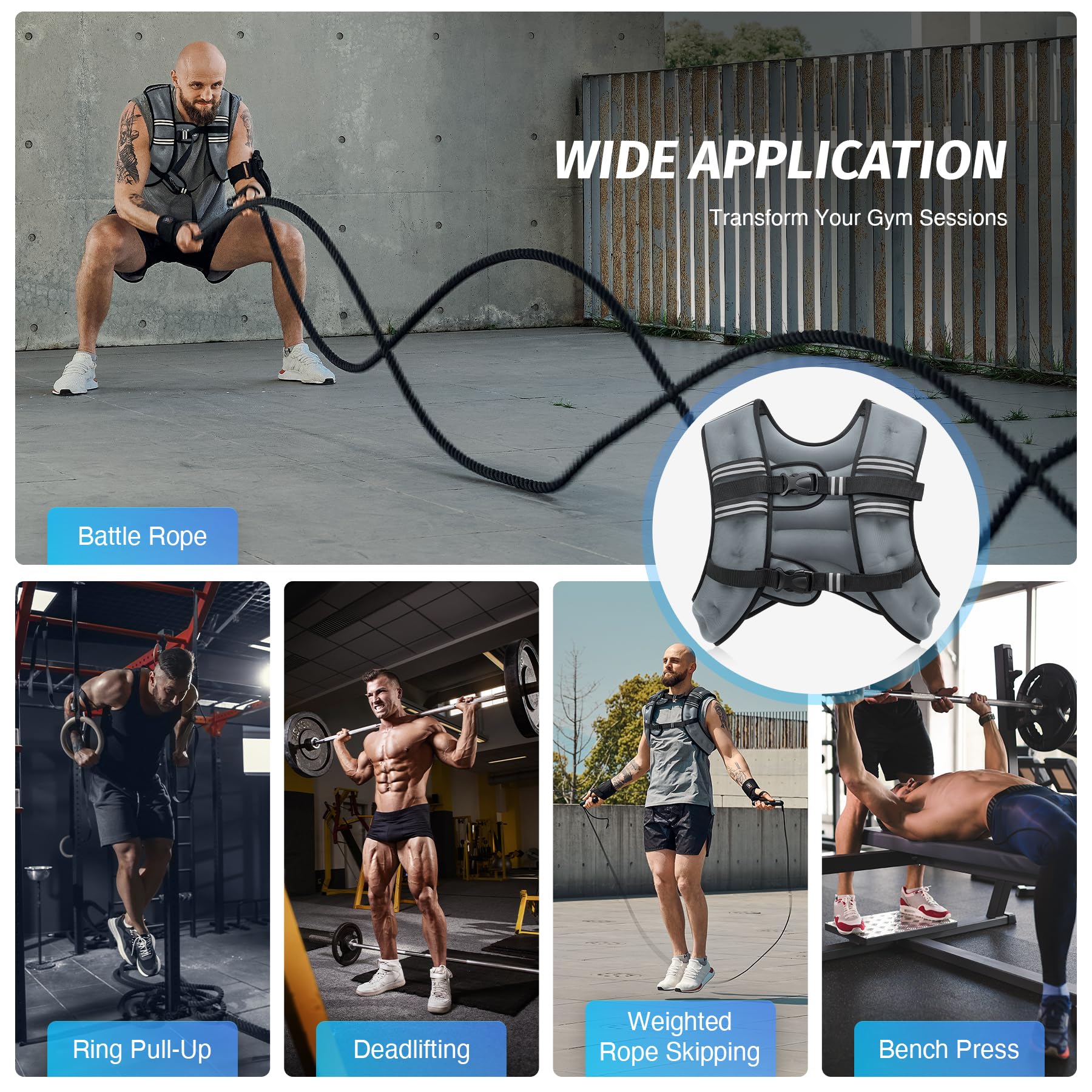 ZELUS Weighted Vest, 6lb/8lb/12lb/16lb/20lb/25lb/30lb Weight Vest with Reflective Stripe for Workout, Strength Training, Running, Fitness, Muscle Building, Weight Loss, Weightlifting - My Store