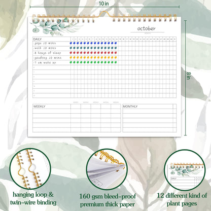 Habit Tracker Calendar- 12 Months Undated Daily Weekly & Monthly Period Habit Tracker Journal, Greenery Floral, Spiral Binding with Writable Goals Habits Track and Self Care Office Supplies. 8"x10" - My Store
