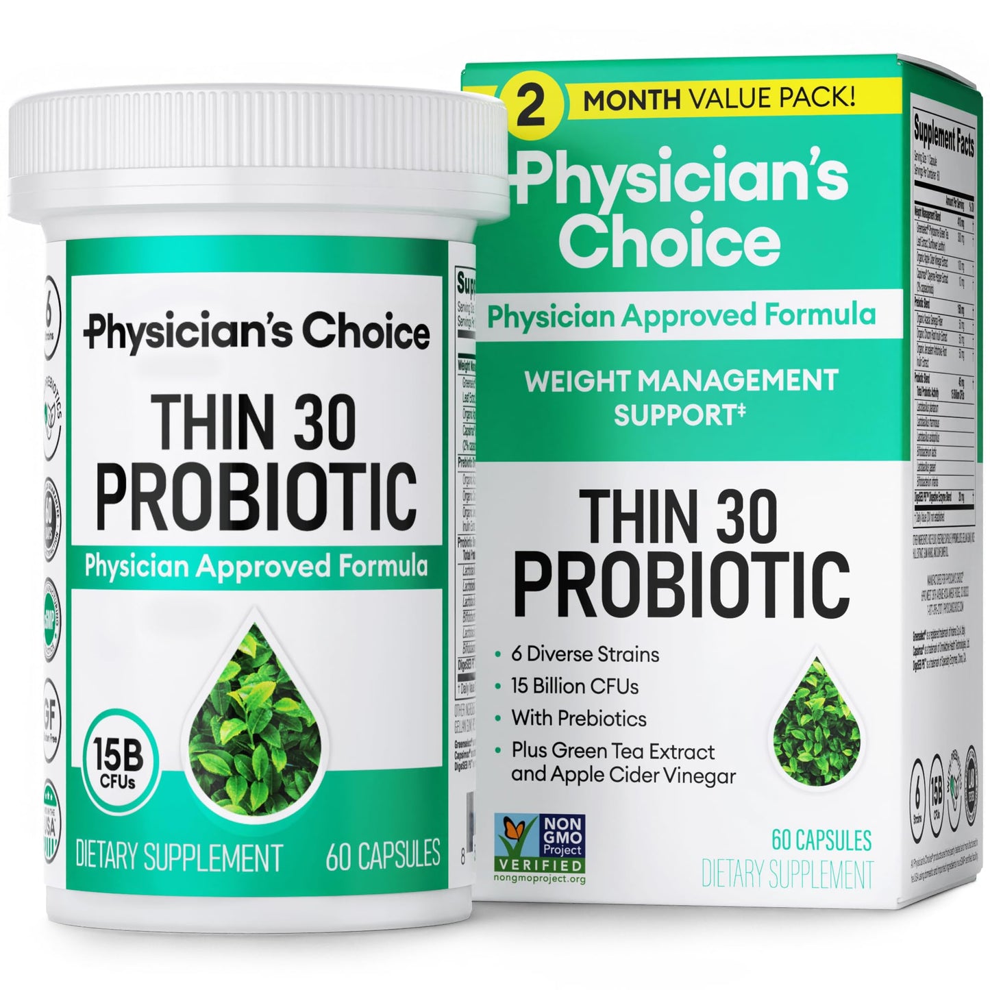 Physician's CHOICE Probiotics for Weight Management & Bloating - 6 Probiotic Strains - Prebiotics - Key ingredient Cayenne - Supports Gut Health - Weight Management for Women & Men - Green Tea - 30 CT - My Store