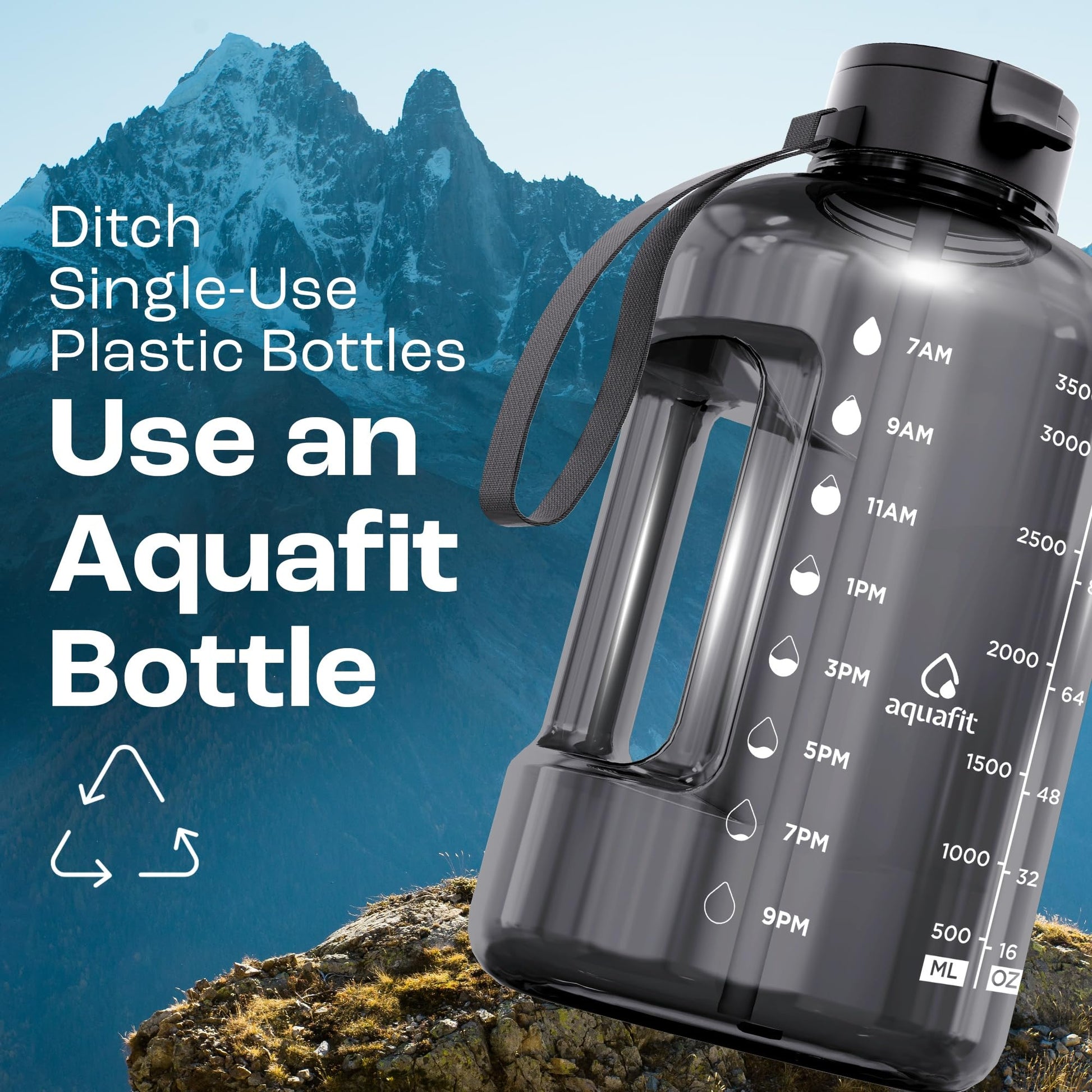 AQUAFIT 1 Gallon Water Bottle with Time Marker - Straw & Chug Lid - BPA Free Gym Water Bottle with Straw - Big Gallon Jug (Gray, 128 oz - 2 Lids) - My Store