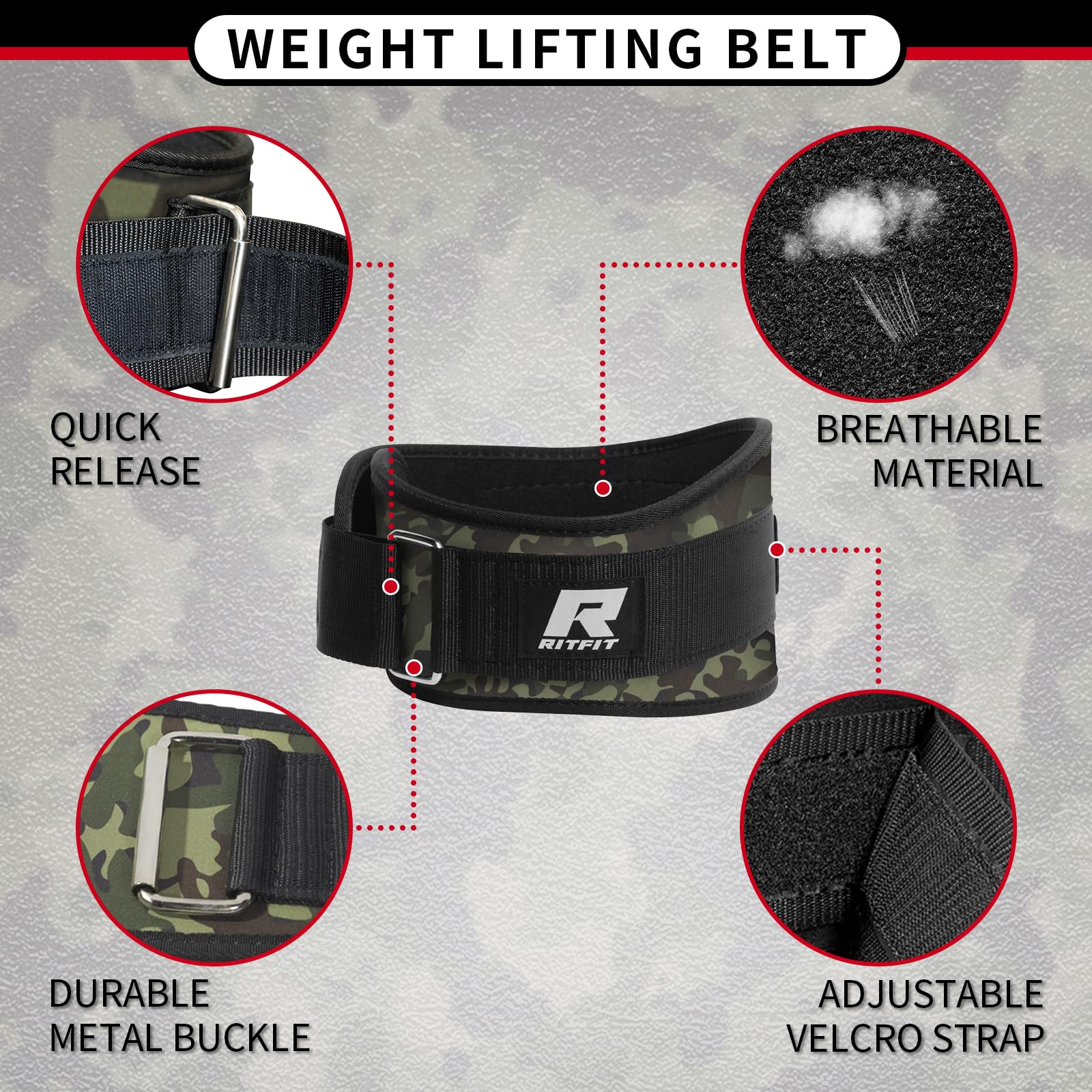 RitFit Weight Lifting Belt - Great for Squats, Lunges, Deadlift, Thrusters - Men and Women - 6 Inch Black/Camouflage - My Store