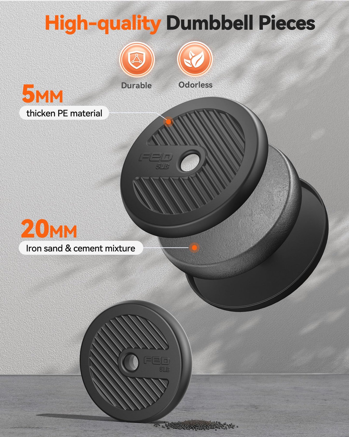 FEIERDUN Adjustable Dumbbells, 20/30/40/45/70/90lbs Free Weight Set with Connector, 5 in1 Dumbbells Set Used as Barbell, Kettlebells, Push up Stand, Weight Plate, Fitness Exercises for Home Gym Suitable Men/Women - My Store