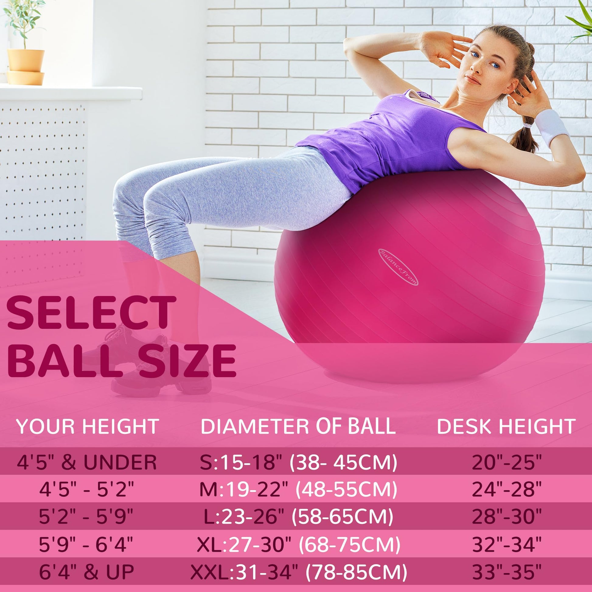 Anti-Burst and Slip Resistant Exercise Yoga Fitness Birthing Ball with Quick Pump, 2,000-Pound Capacity, Multiple Colors and Sizes - My Store