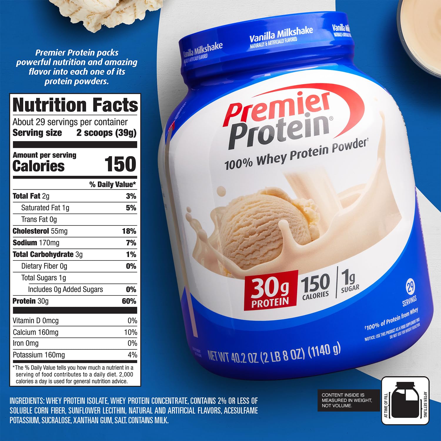 Premier Protein Powder, Vanilla Milkshake, 30g Protein, 1g Sugar, 100% Whey Protein, Keto Friendly, No Soy Ingredients, Gluten Free, 17 Servings, 23.3 Ounces - My Store