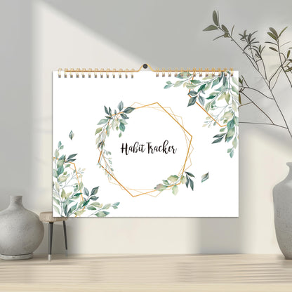 Habit Tracker Calendar- 12 Months Undated Daily Weekly & Monthly Period Habit Tracker Journal, Greenery Floral, Spiral Binding with Writable Goals Habits Track and Self Care Office Supplies. 8"x10" - My Store