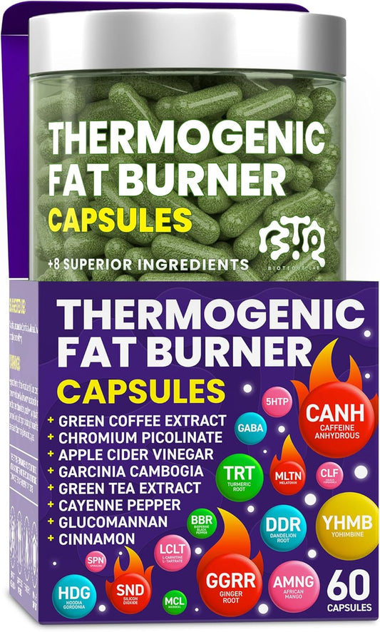 Thermogenic Fat Burner Capsules - Weight Loss Pills for Women & Men, Appetite Suppressant, Metabolism Booster - Green Tea, Coffee Extract, Garcinia Cambogia - Diet Pills for Weight Loss - 60 Capsules