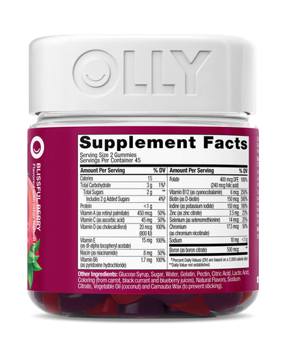 OLLY Women's Multivitamin Gummy, Vitamins A, D, C, E, Biotin, Folic Acid, Adult Chewable Vitamin, Berry Flavor, 45 Day Supply - 90 Count - My Store