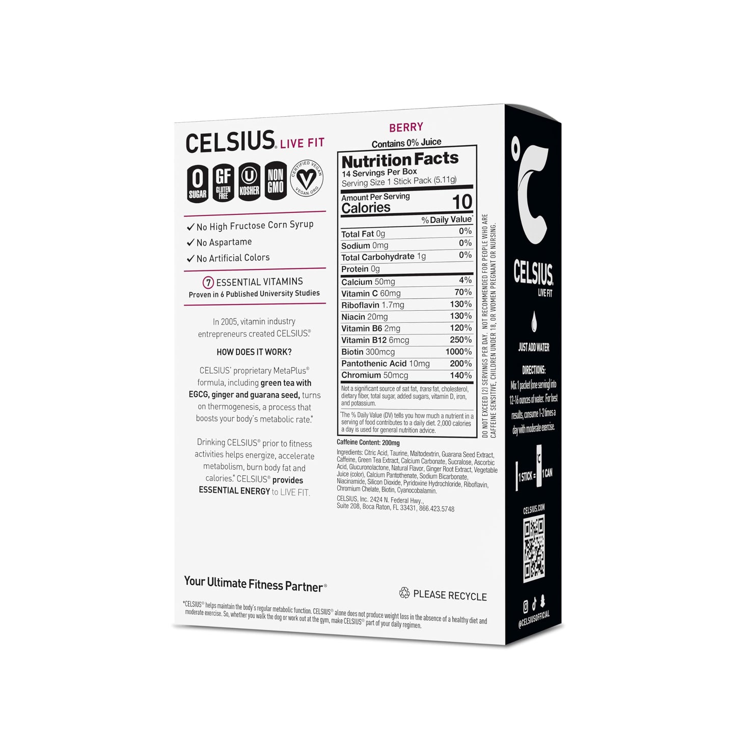 CELSIUS On-the-Go Powder Stick Zero Sugar (14 Sticks per Pack), Orange, 2.60 Oz