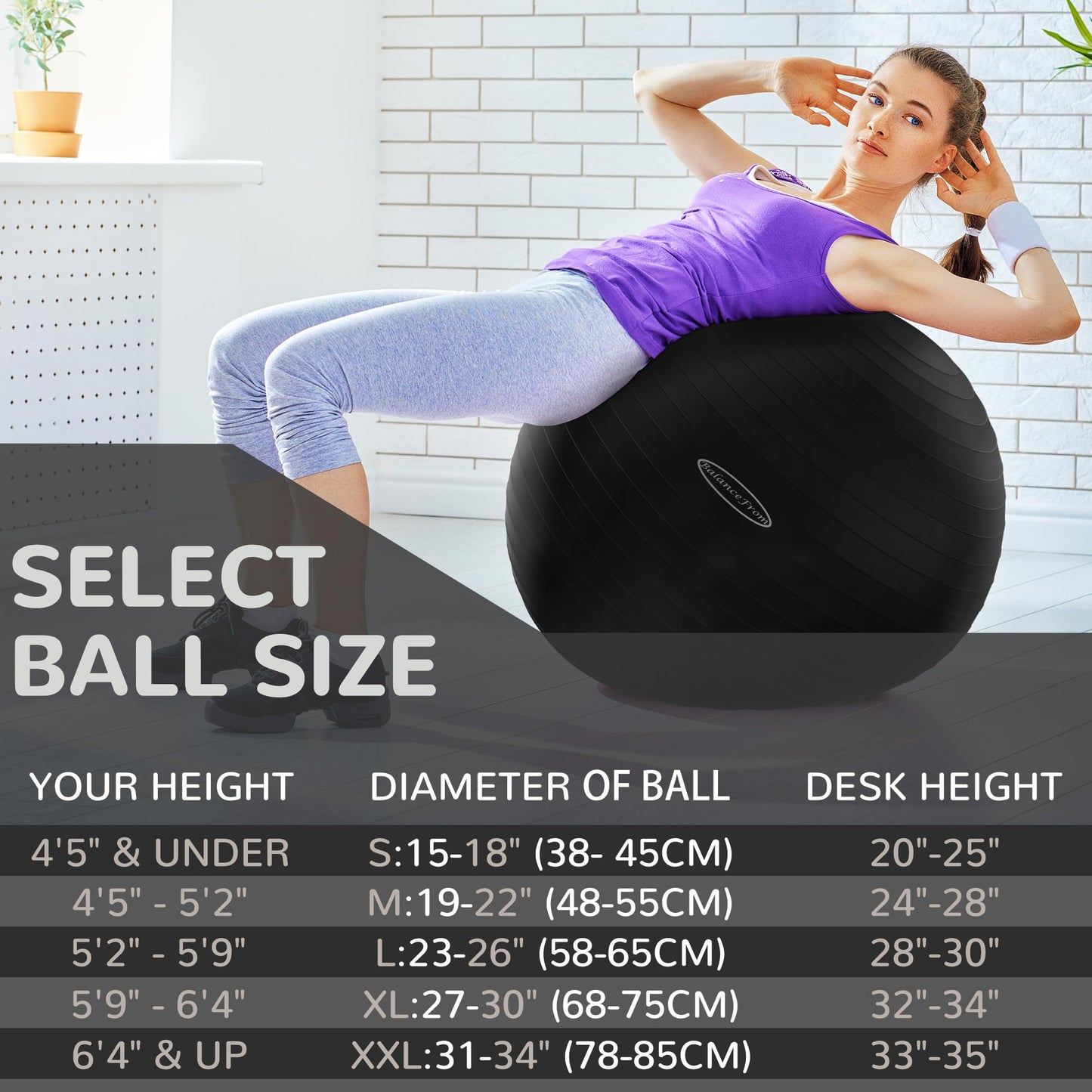 Anti-Burst and Slip Resistant Exercise Yoga Fitness Birthing Ball with Quick Pump, 2,000-Pound Capacity, Multiple Colors and Sizes - My Store