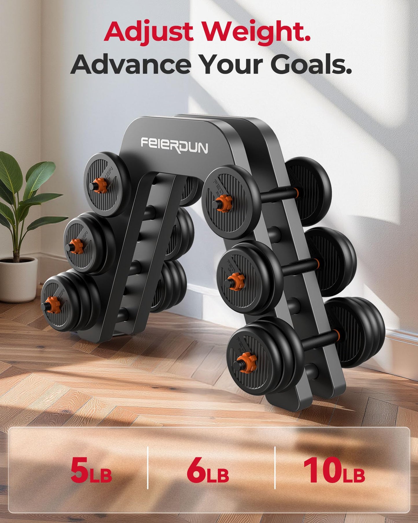 FEIERDUN Adjustable Dumbbells, 20/30/40/45/70/90lbs Free Weight Set with Connector, 5 in1 Dumbbells Set Used as Barbell, Kettlebells, Push up Stand, Weight Plate, Fitness Exercises for Home Gym Suitable Men/Women - My Store