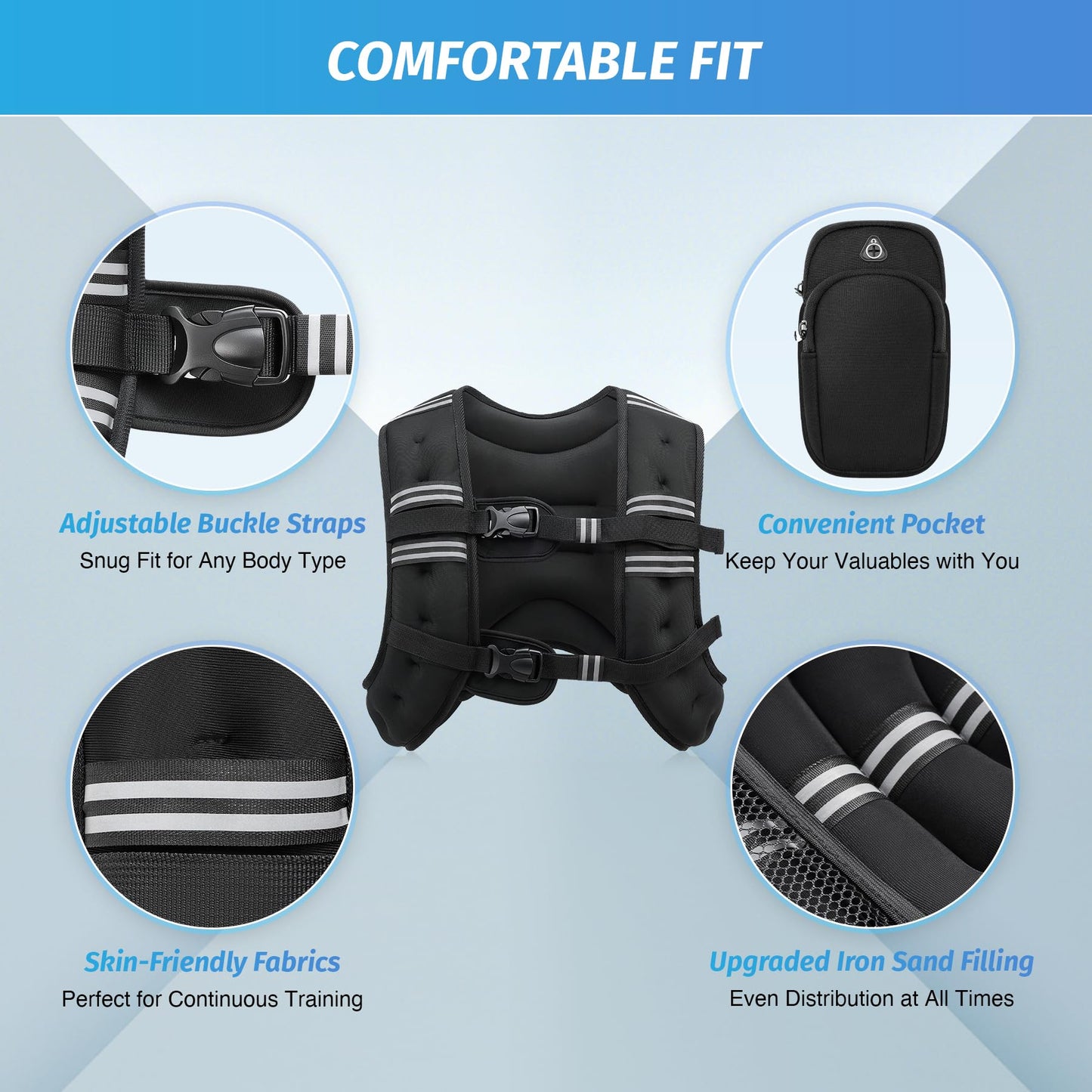 ZELUS Weighted Vest, 6lb/8lb/12lb/16lb/20lb/25lb/30lb Weight Vest with Reflective Stripe for Workout, Strength Training, Running, Fitness, Muscle Building, Weight Loss, Weightlifting - My Store