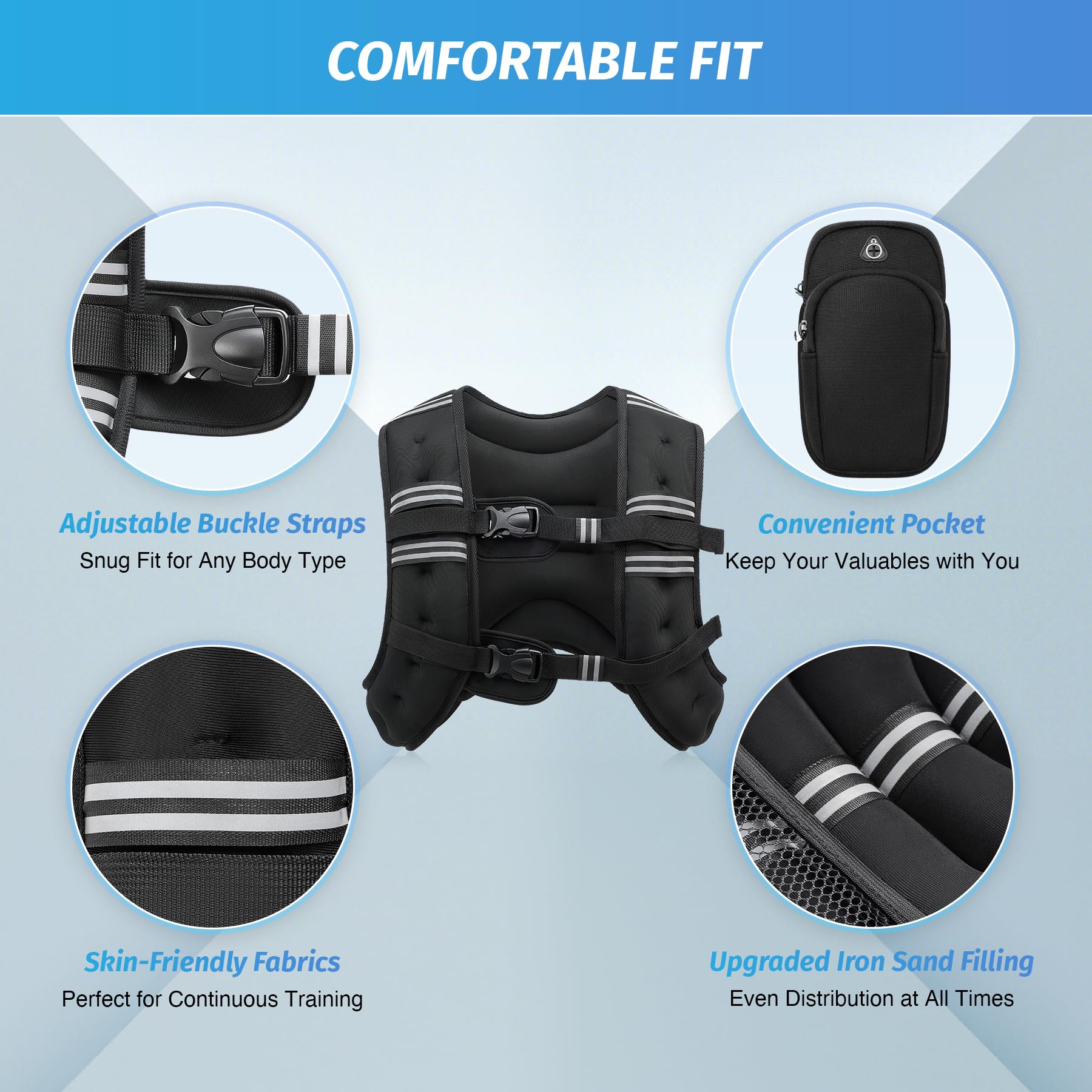 ZELUS Weighted Vest, 6lb/8lb/12lb/16lb/20lb/25lb/30lb Weight Vest with Reflective Stripe for Workout, Strength Training, Running, Fitness, Muscle Building, Weight Loss, Weightlifting - My Store