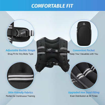 ZELUS Weighted Vest, 6lb/8lb/12lb/16lb/20lb/25lb/30lb Weight Vest with Reflective Stripe for Workout, Strength Training, Running, Fitness, Muscle Building, Weight Loss, Weightlifting - My Store