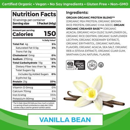 Orgain Organic Vegan Protein Powder, Vanilla Bean - 21g Plant Protein, 4g Prebiotic Fiber, No Lactose Ingredients, No Added Sugar, Non-GMO, For Shakes & Smoothies, 2.03 lb (Packaging May Vary) - My Store