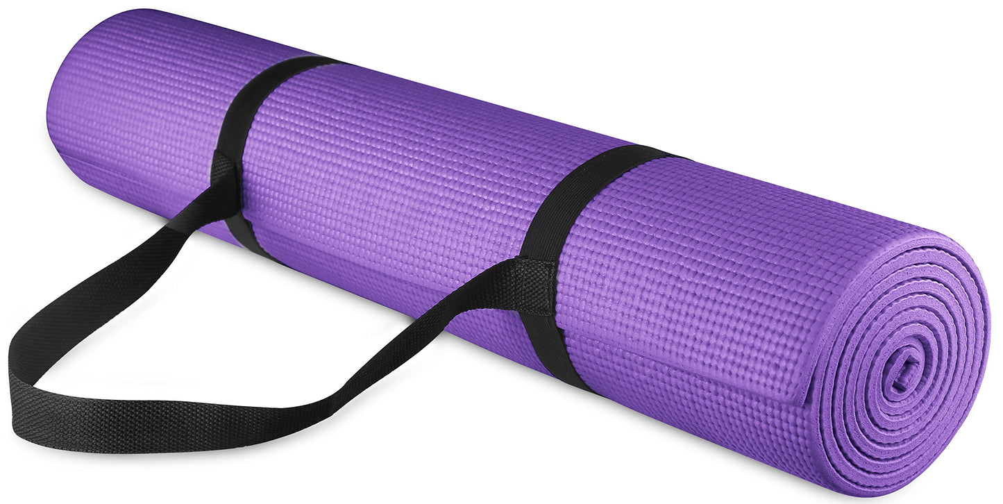 Fitvids All Purpose 1/4-Inch High Density Anti-Tear Exercise Yoga Mat with Carrying Strap, Multiple Colors