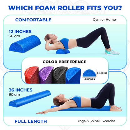 Yes4All High-Density EPP Half Round Back Roller Foam, Exercise Foam Roller for Yoga, Pilates & Stretching - 12, 18, 24, 36 inch - My Store