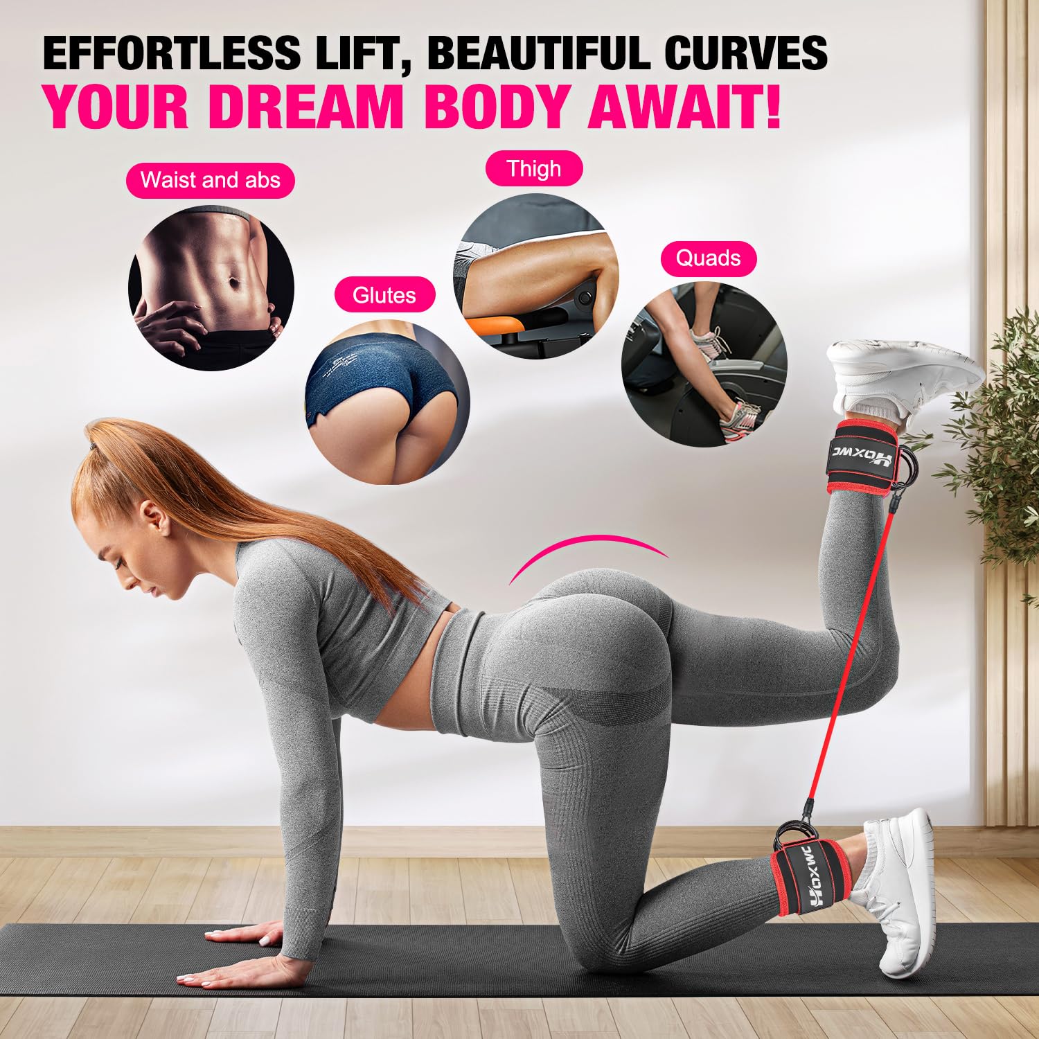 Ankle Resistance Bands with Cuffs, Ankle Bands for Working Out, Ankle Resistance Band for Leg, Booty Workout Equipment for Kickbacks Hip Fitness Training, Exercise Bands for Butt Lift Women - My Store