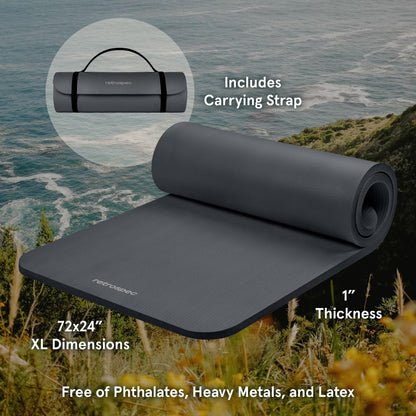 Retrospec Solana Yoga Mat 1" Thick With Nylon Strap For Men & Women - Non Slip Exercise Mat For Home Yoga, Pilates, Stretching, Floor & Fitness Workouts - My Store