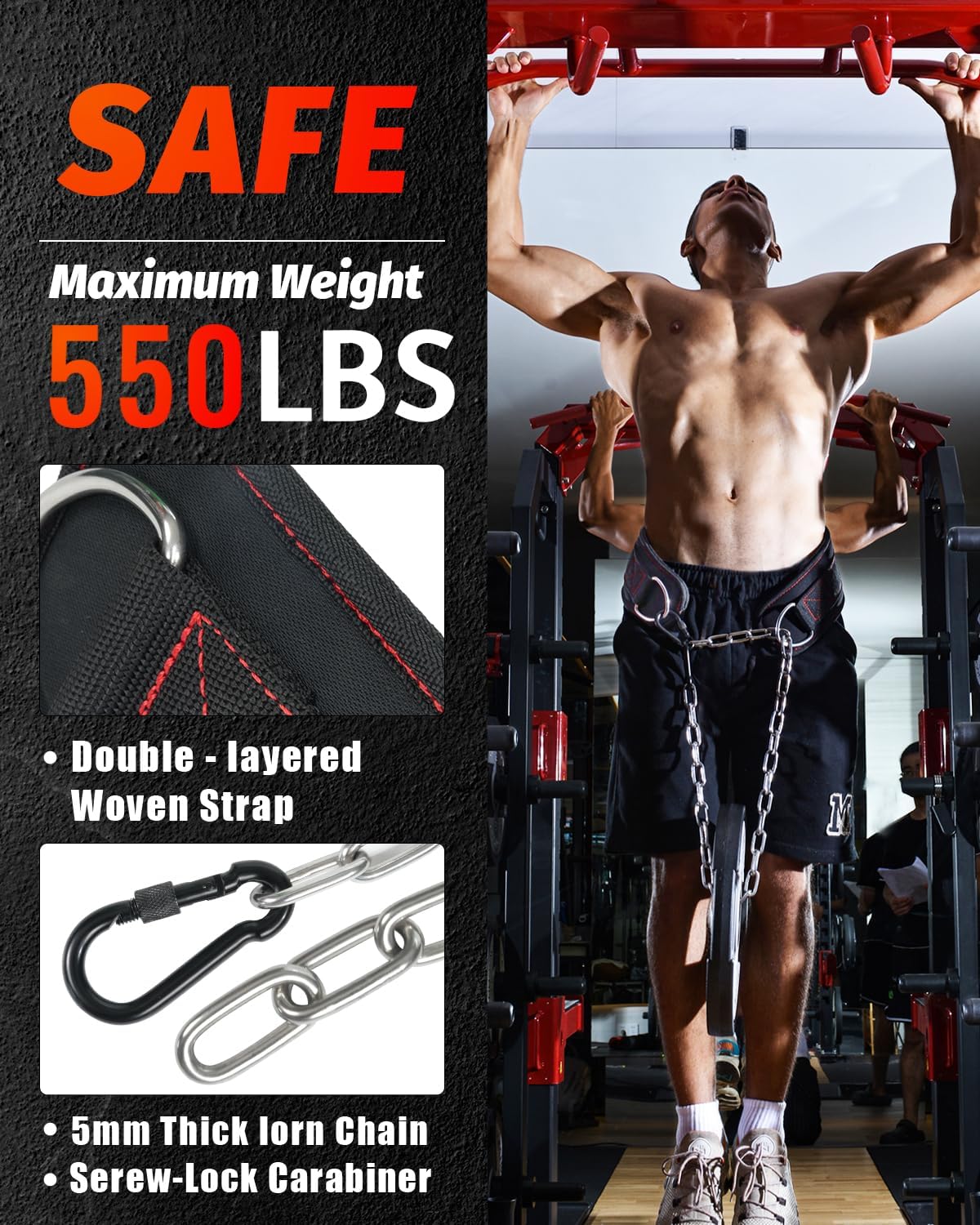 Dip belt With 37-40" Chain, 550lbs - 650lbs Weight Capacity, Weightlifting Belt for Dips and Pullups - My Store