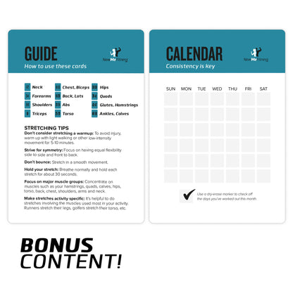 NewMe Fitness Stretching Workout Cards, Instructional Fitness Deck for Women & Men, Beginner Fitness Guide to Training Exercises at Home or Gym - My Store