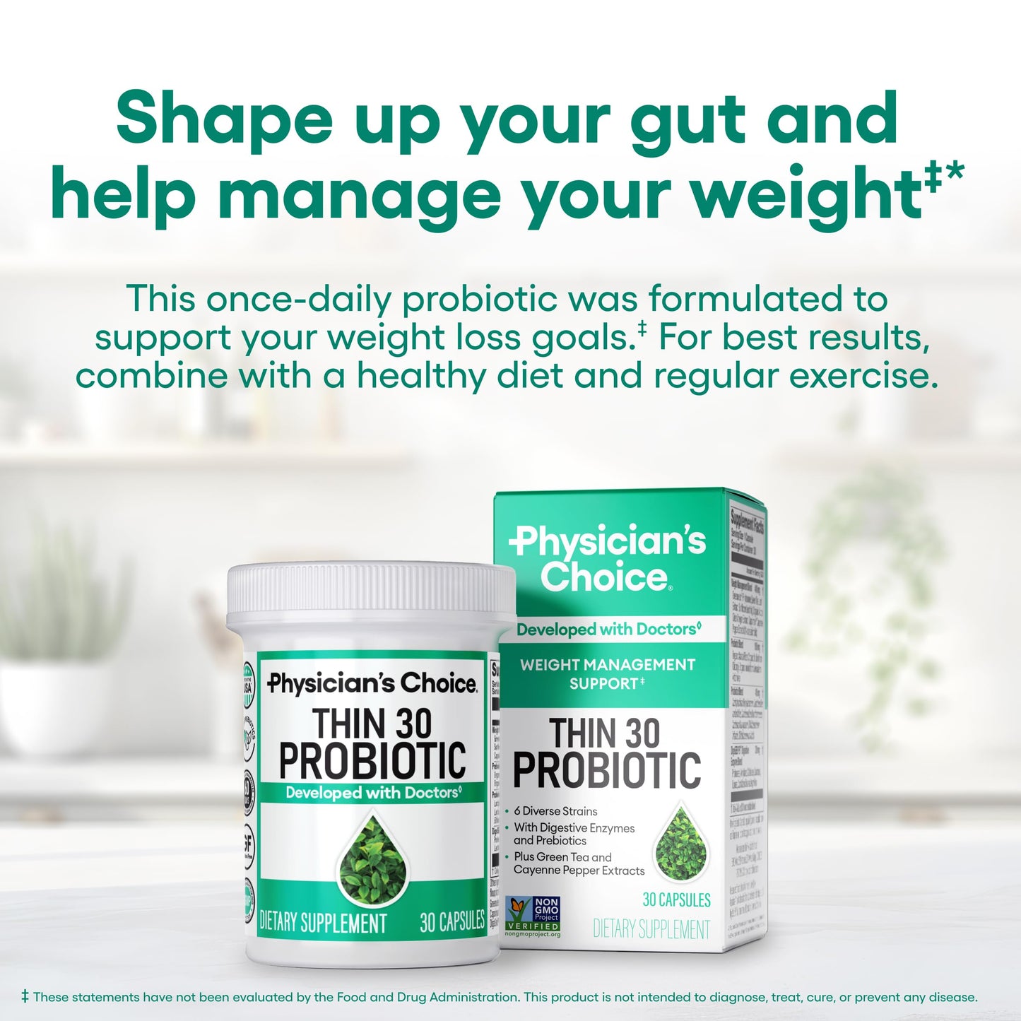Physician's CHOICE Probiotics for Weight Management & Bloating - 6 Probiotic Strains - Prebiotics - Key ingredient Cayenne - Supports Gut Health - Weight Management for Women & Men - Green Tea - 30 CT - My Store