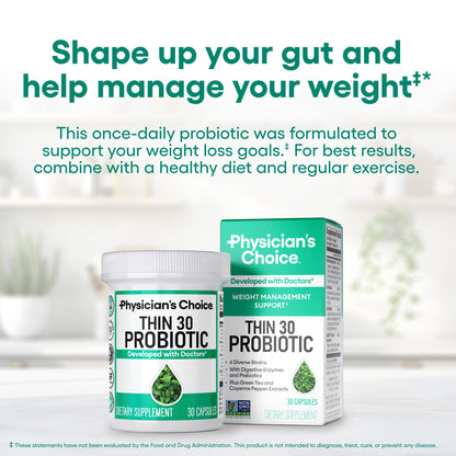 Physician's CHOICE Probiotics for Weight Management & Bloating - 6 Probiotic Strains - Prebiotics - Key ingredient Cayenne - Supports Gut Health - Weight Management for Women & Men - Green Tea - 30 CT - My Store