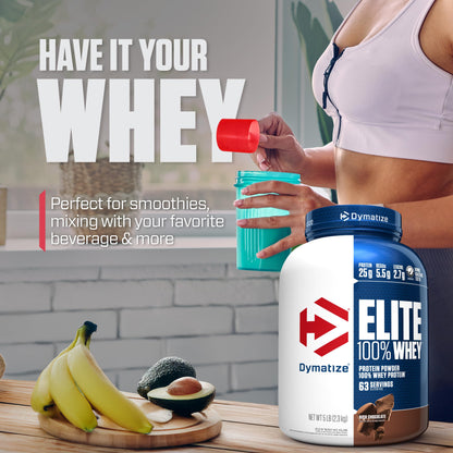 Dymatize Elite 100% Whey Protein Powder, Cookies & Cream, 25g of Protein, 5.5g BCAAs, Less Than 140 Cal., Gluten Free, 3g Carb, 2g Sugar, 3g Fat (25 Servings)