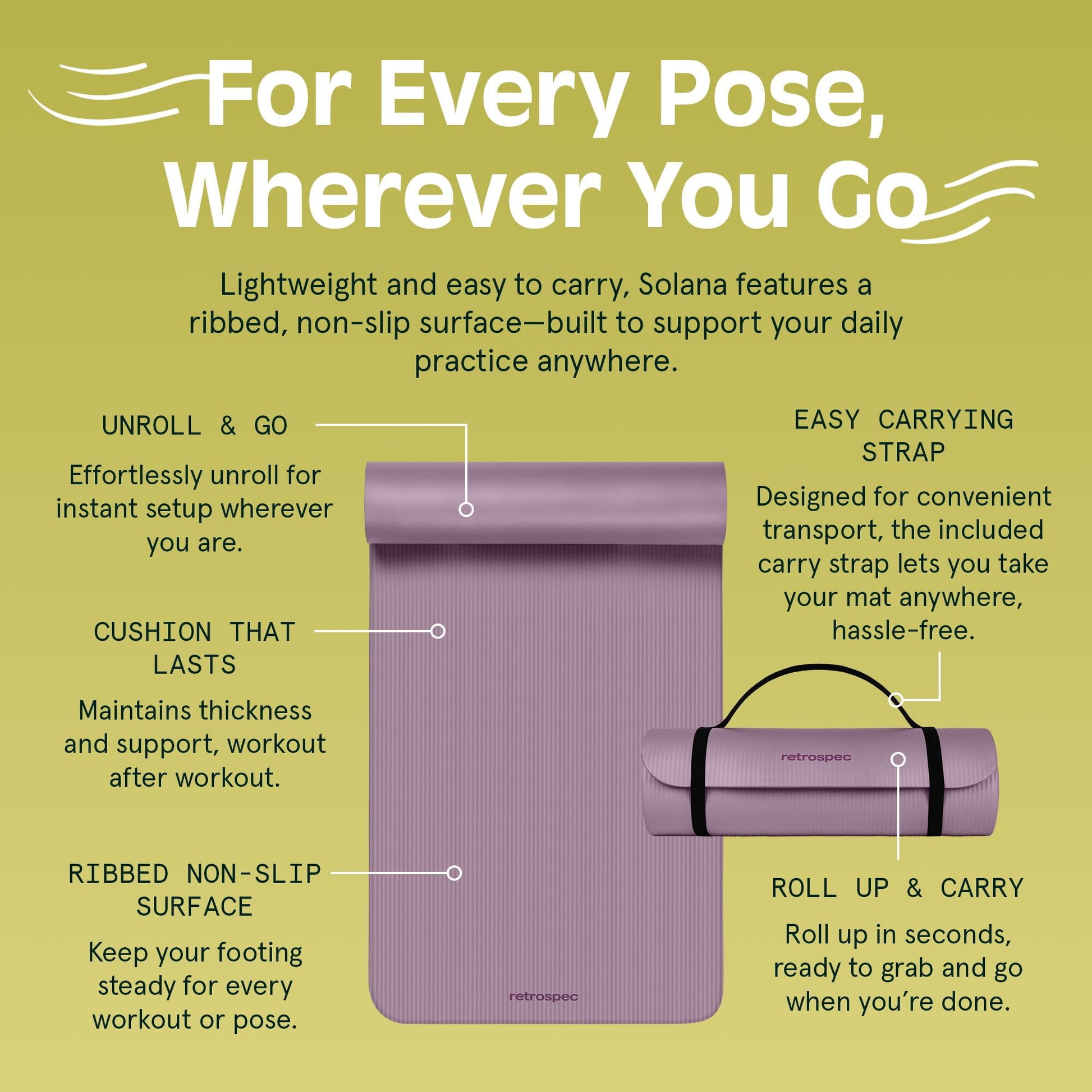 Retrospec Solana Yoga Mat 1" Thick With Nylon Strap For Men & Women - Non Slip Exercise Mat For Home Yoga, Pilates, Stretching, Floor & Fitness Workouts - My Store