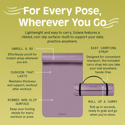 Retrospec Solana Yoga Mat 1" Thick With Nylon Strap For Men & Women - Non Slip Exercise Mat For Home Yoga, Pilates, Stretching, Floor & Fitness Workouts - My Store