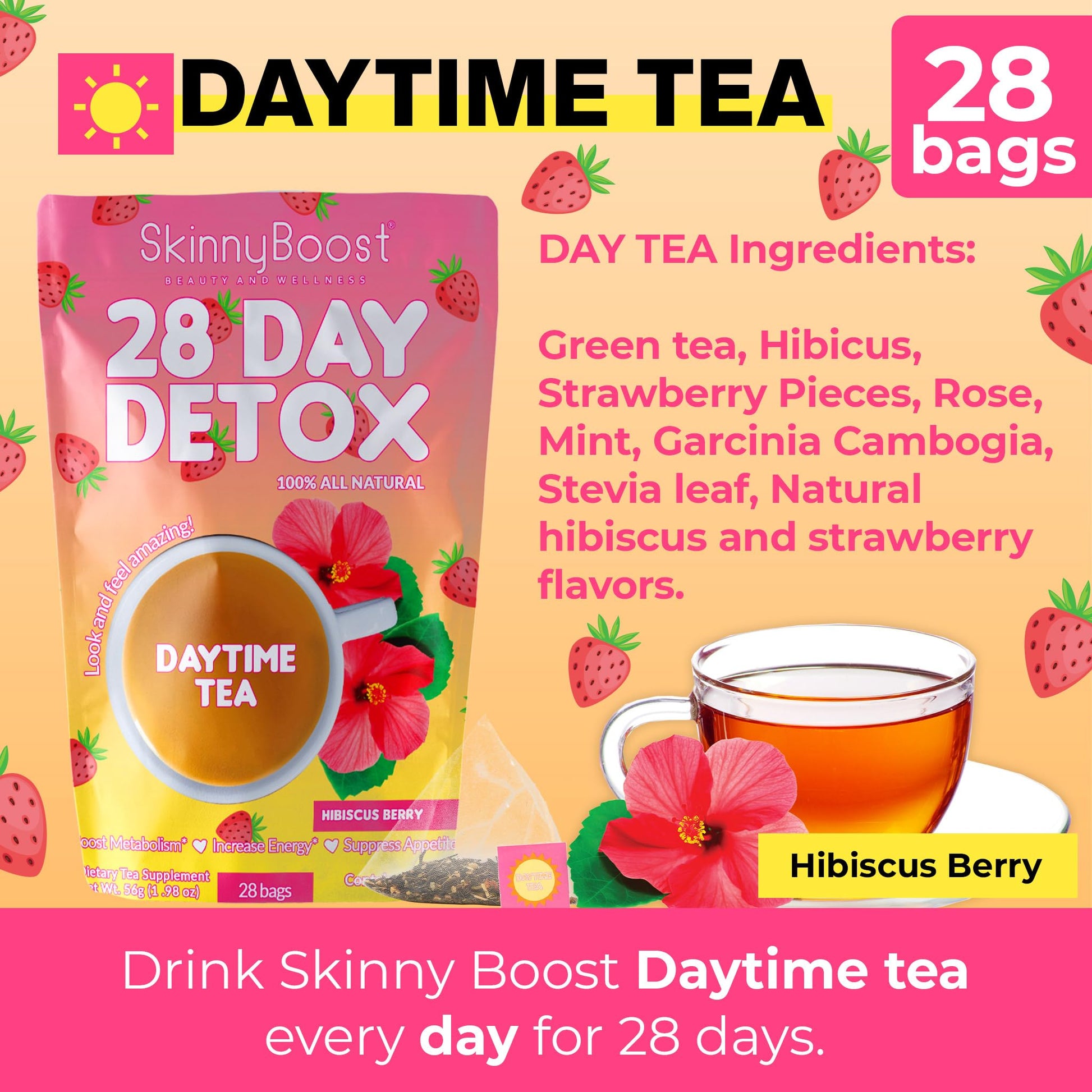Skinny Boost Detox Tea Kit- 2 PACK –1 Daytime (28 Bags) + 1 Evening -(14 Bags) – Herbal Detox for Weight, Metabolism, Energy, Bloating & Colon Cleanse – Green Tea, Vegan, Keto, Non-GMO, Sugar-Free - My Store