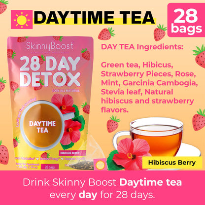 Skinny Boost Detox Tea Kit- 2 PACK –1 Daytime (28 Bags) + 1 Evening -(14 Bags) – Herbal Detox for Weight, Metabolism, Energy, Bloating & Colon Cleanse – Green Tea, Vegan, Keto, Non-GMO, Sugar-Free - My Store