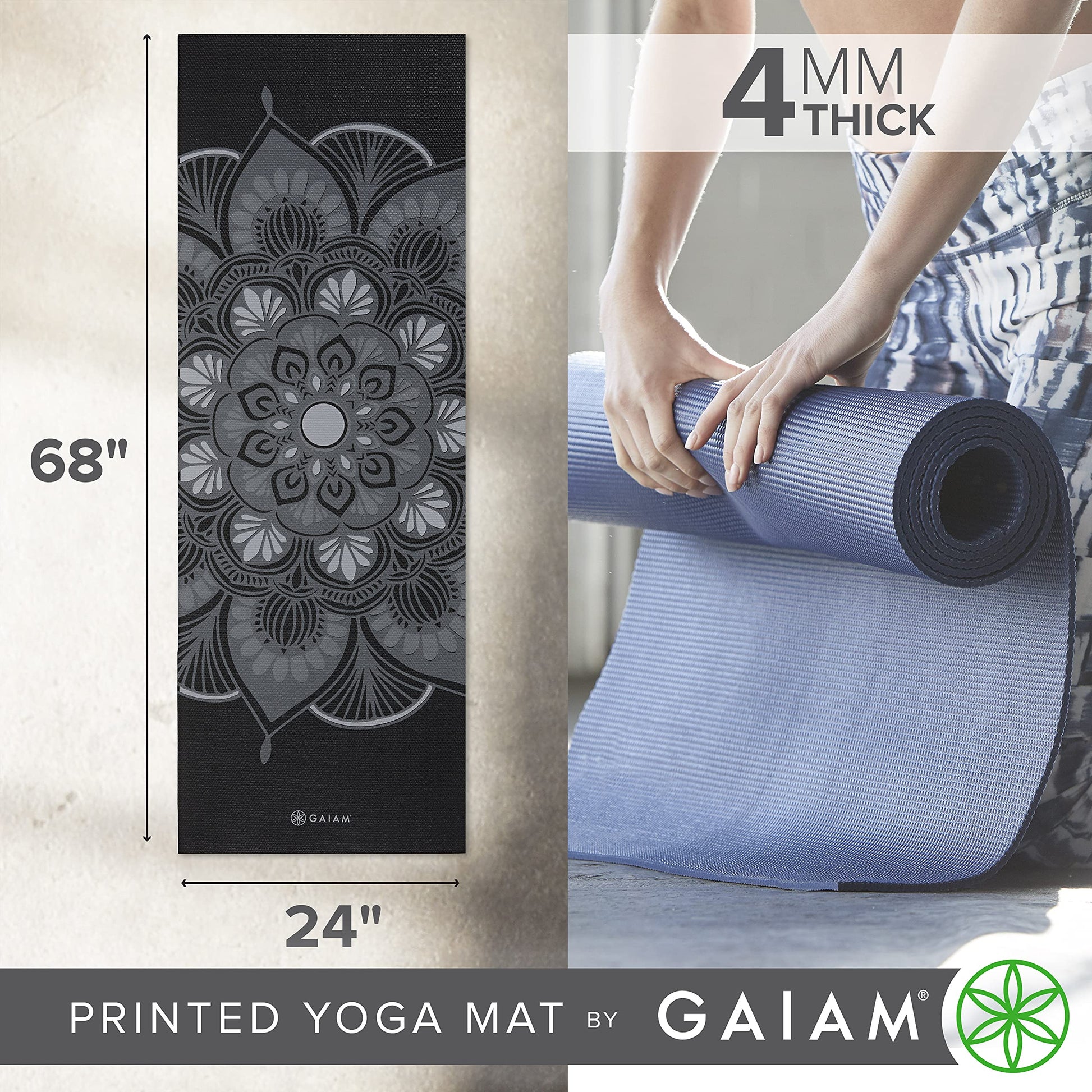 Gaiam Print Yoga Mat, Non Slip Exercise & Fitness Mat for All Types of Yoga, Pilates & Floor Exercises - My Store