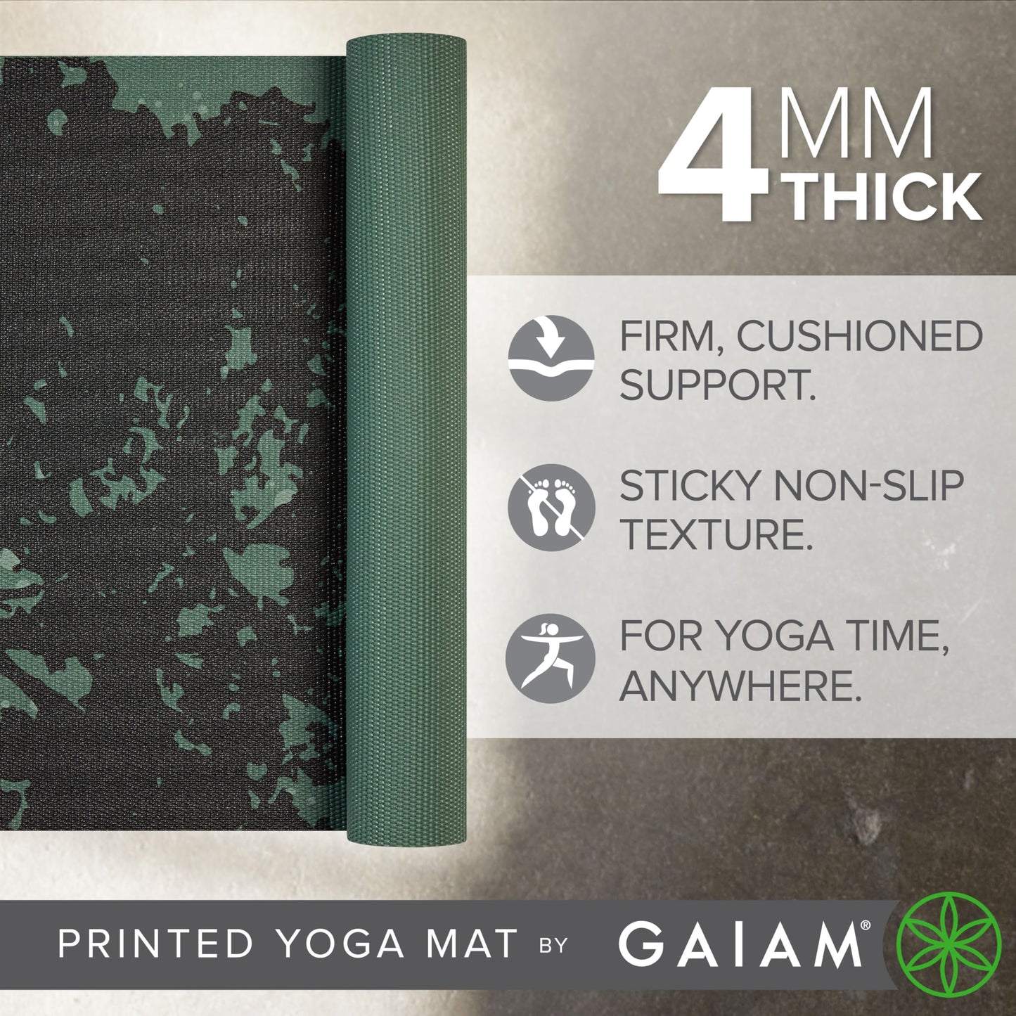 Gaiam Print Yoga Mat, Non Slip Exercise & Fitness Mat for All Types of Yoga, Pilates & Floor Exercises - My Store