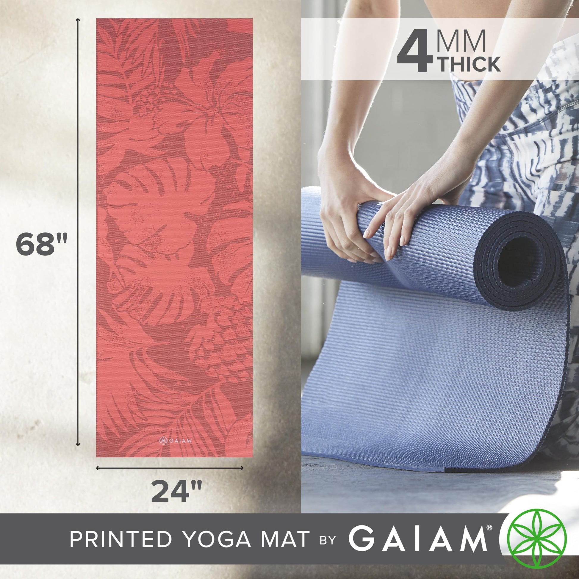 Gaiam Print Yoga Mat, Non Slip Exercise & Fitness Mat for All Types of Yoga, Pilates & Floor Exercises - My Store