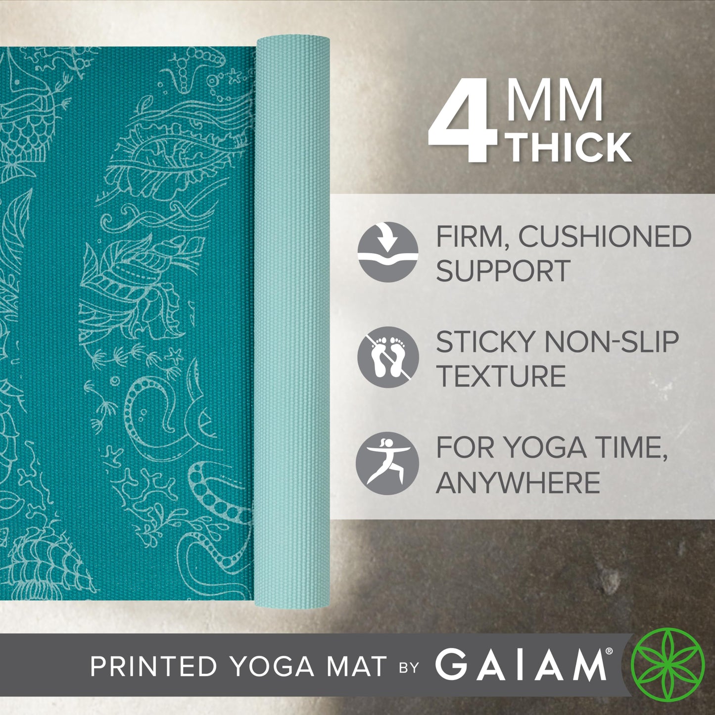 Gaiam Print Yoga Mat, Non Slip Exercise & Fitness Mat for All Types of Yoga, Pilates & Floor Exercises - My Store